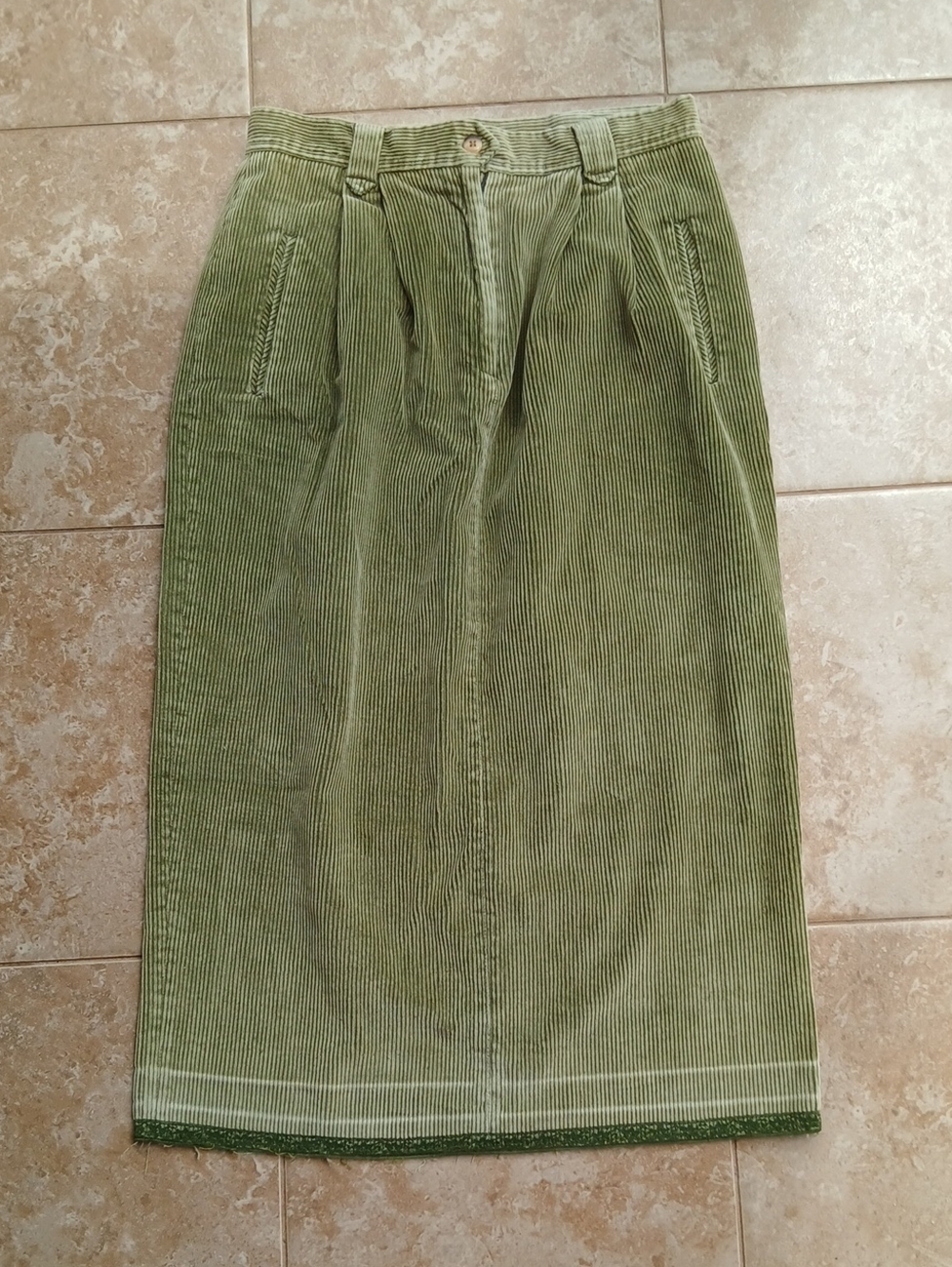 Robin Sinkler Vintage Olive Green Corduroy Midi Skirt